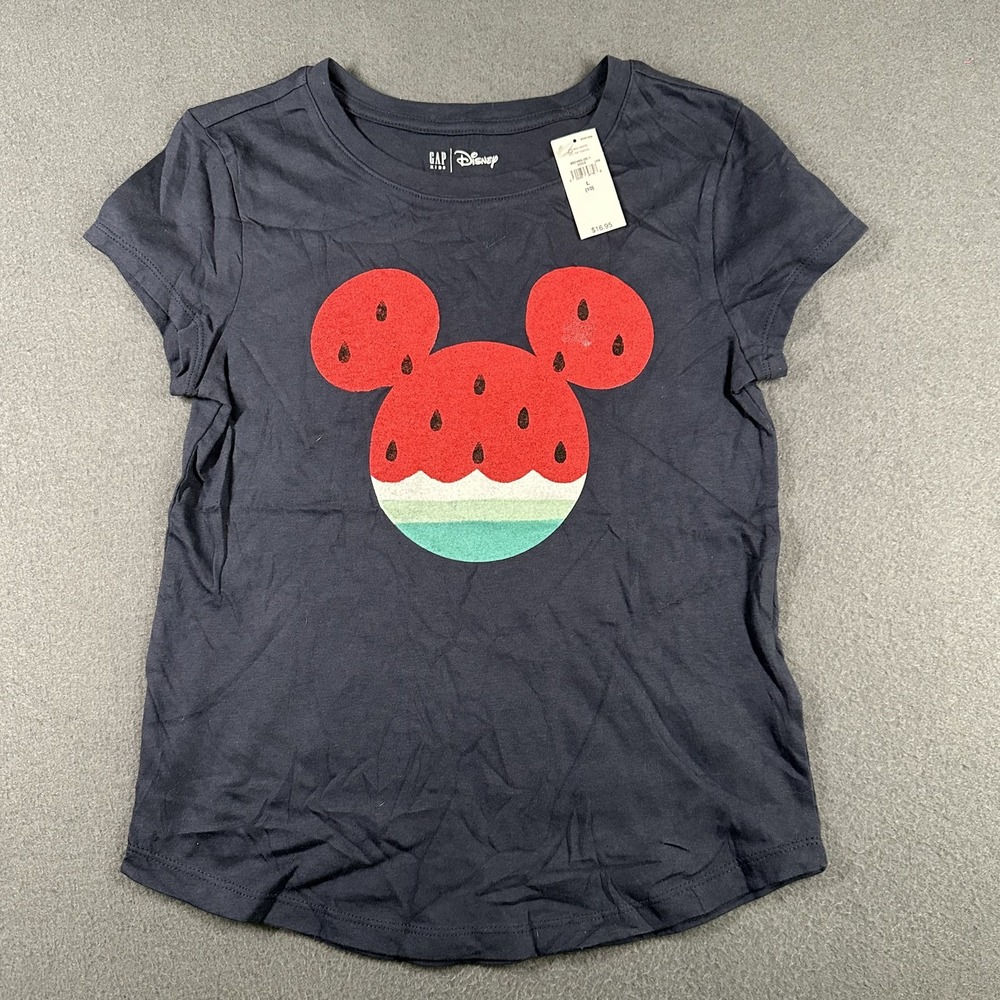 Gap Disney Shirt Girls Large 10 Navy Blue Watermelon Mickey Mouse Tee Kids NWT